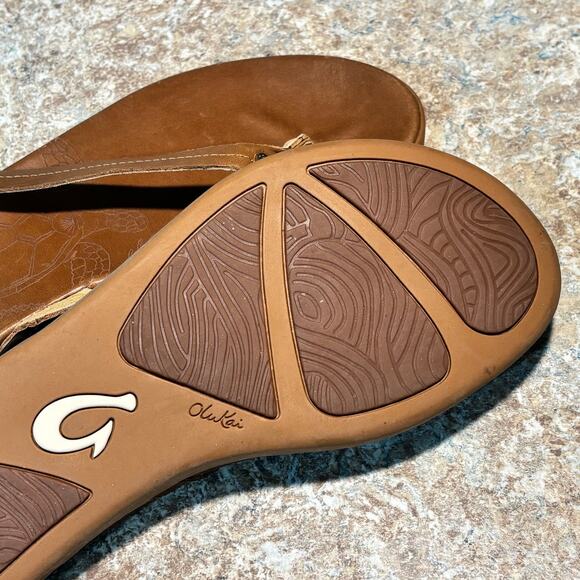 Olukai Women's Honu Brown Leather Strappy Flat Flip Flops Size 9 - Picture 9 of 9